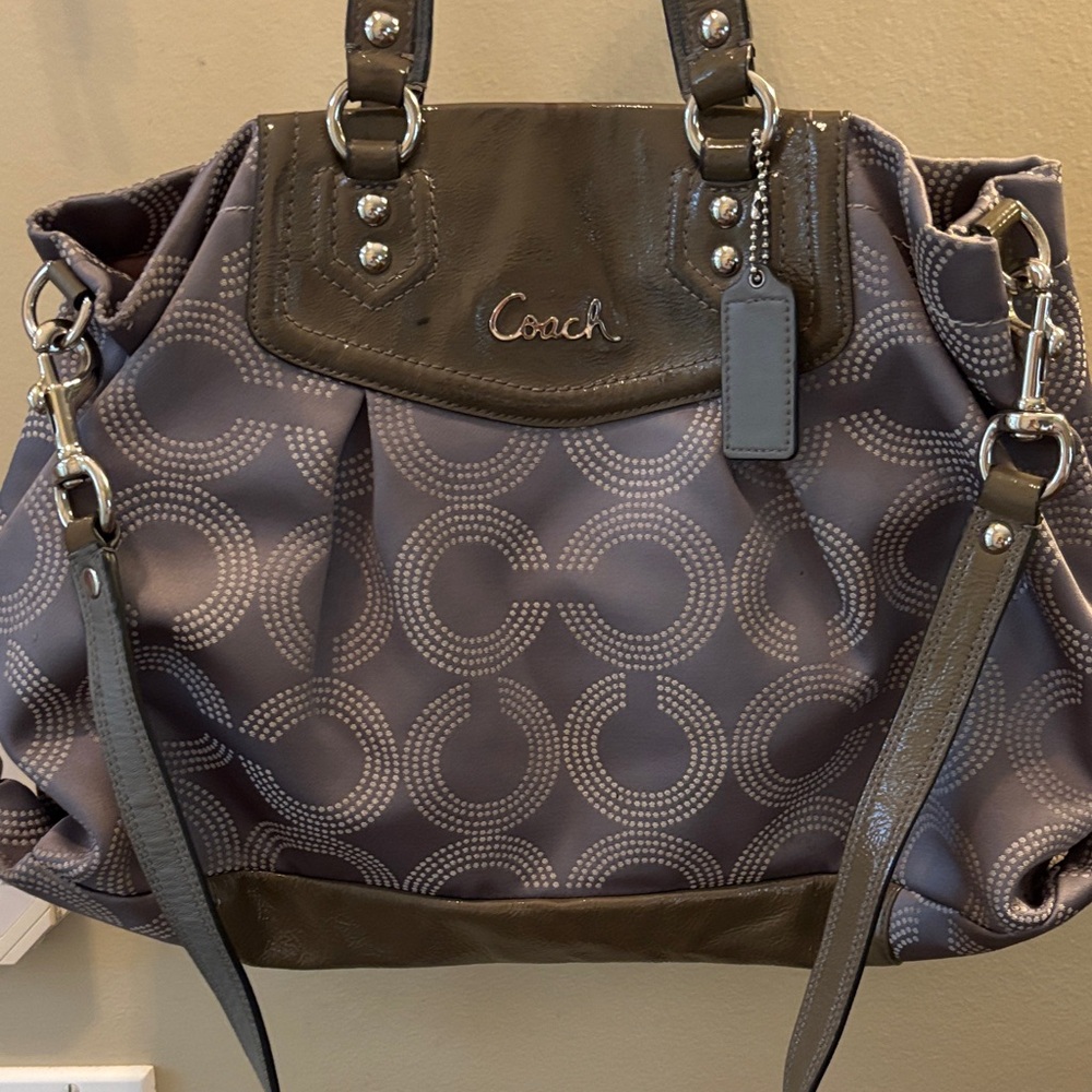 Coach Dark Gray Patterned Leather Shoulder Bag - image 1